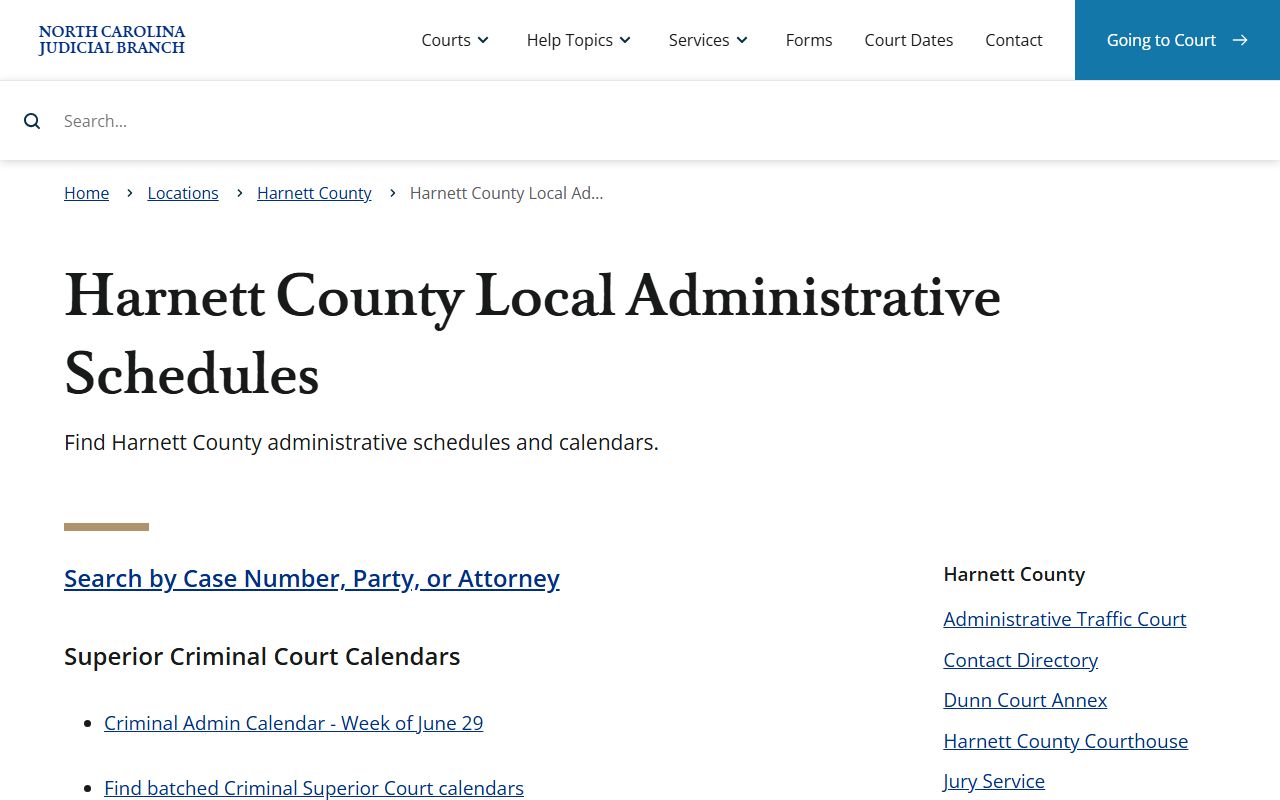 Harnett County court dockets local administrative schedules source