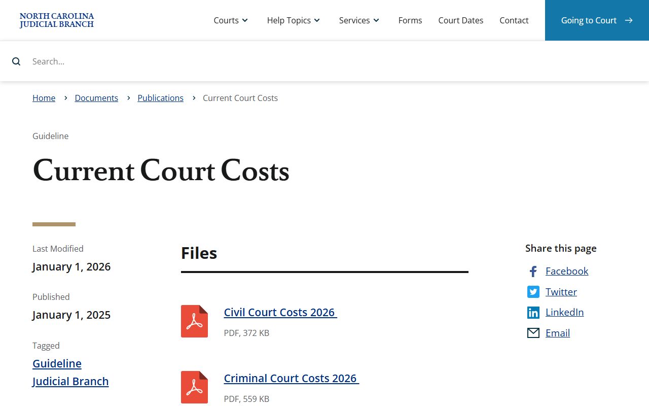 Harnett County court dockets current court costs source