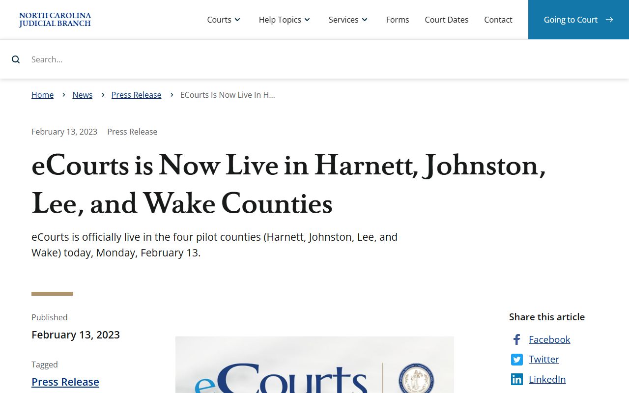 Harnett County court dockets eCourts launch source