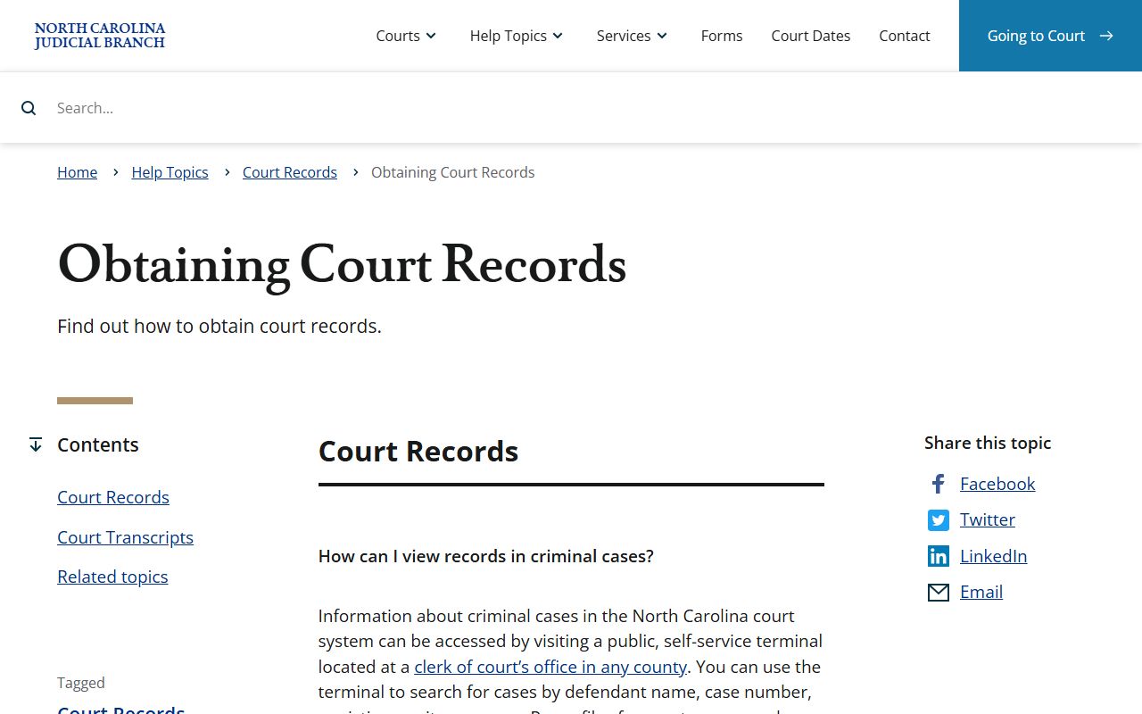 Harnett County court records obtaining court records source