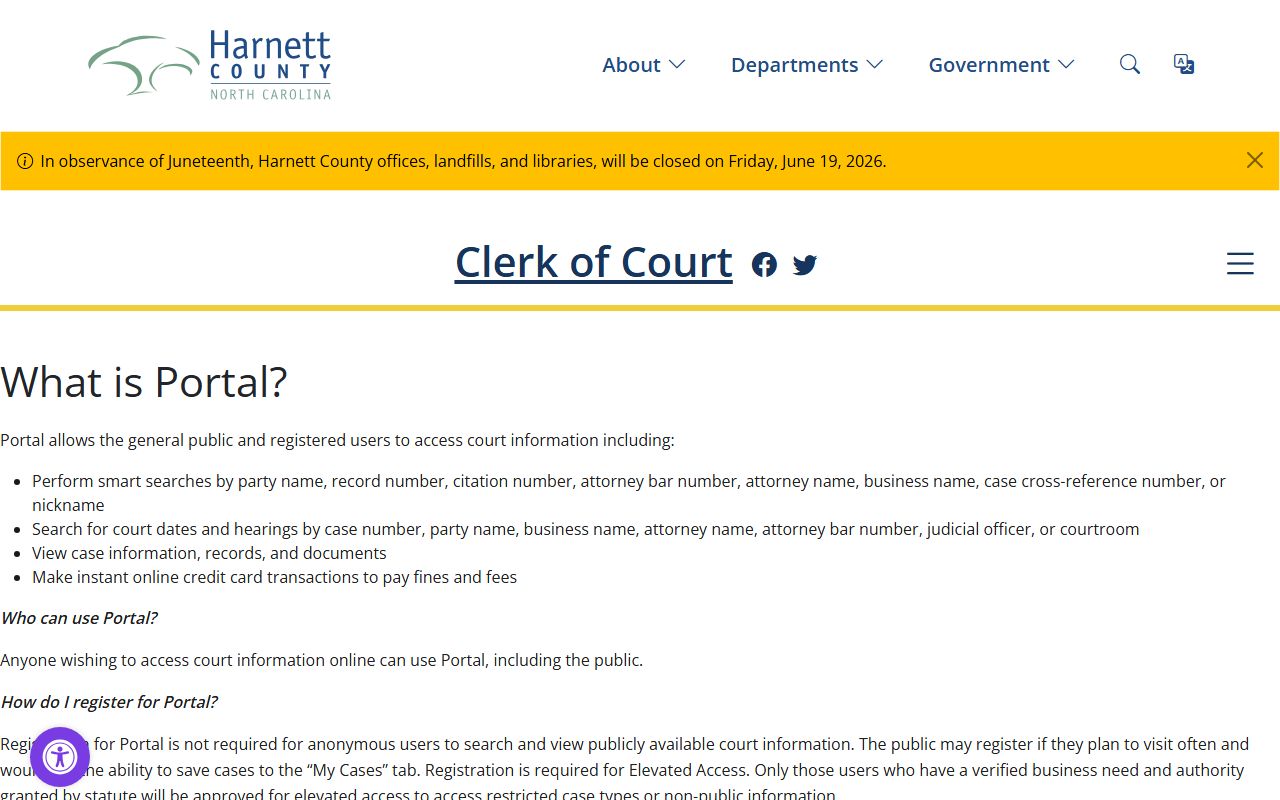 Harnett County court records Portal explainer source