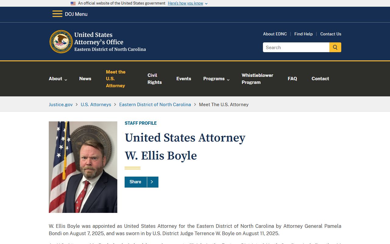 Harnett County criminal court records U.S. Attorney contact source