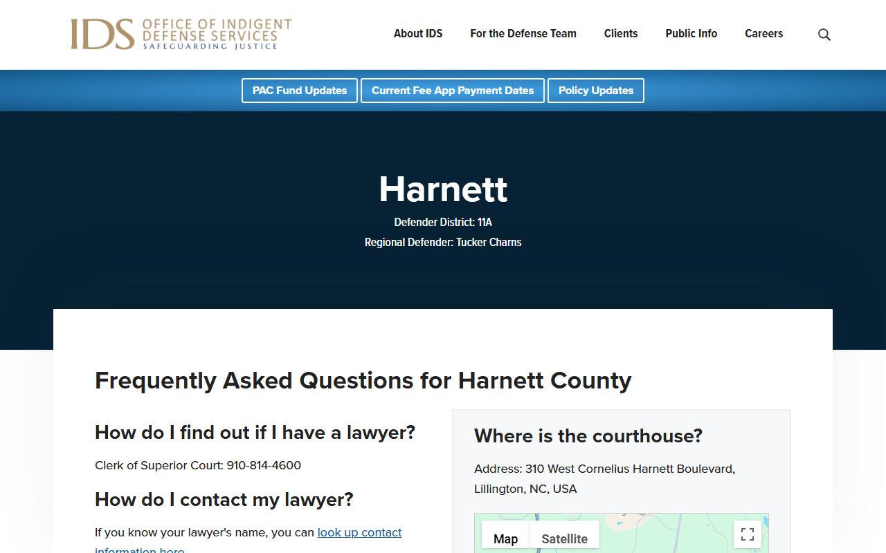 NC Indigent Defense Services Harnett County page