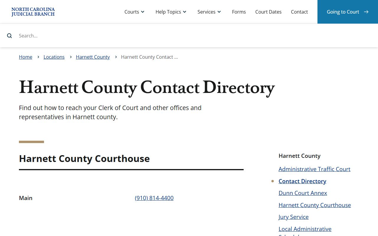 Harnett County Court records contact directory source