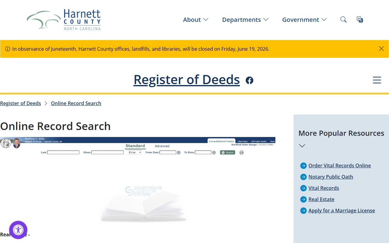 Harnett Register of Deeds online record search explanation