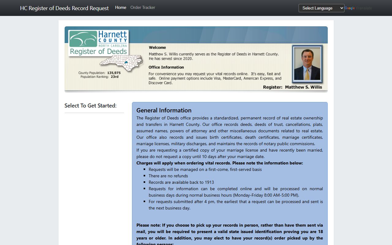 Harnett Permitium vital records portal used for certified records related to estates
