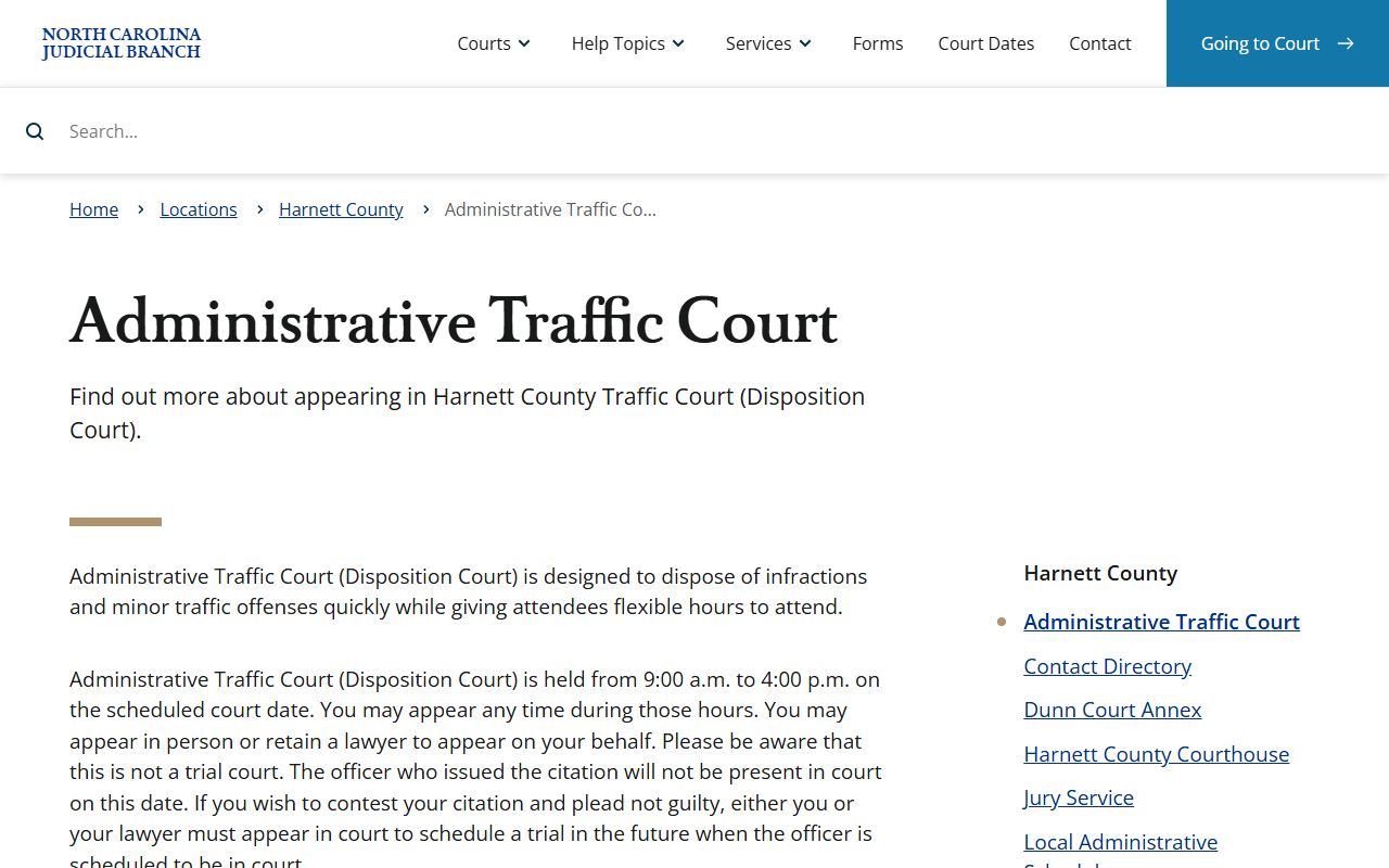 Harnett County traffic court records Administrative Traffic Court source