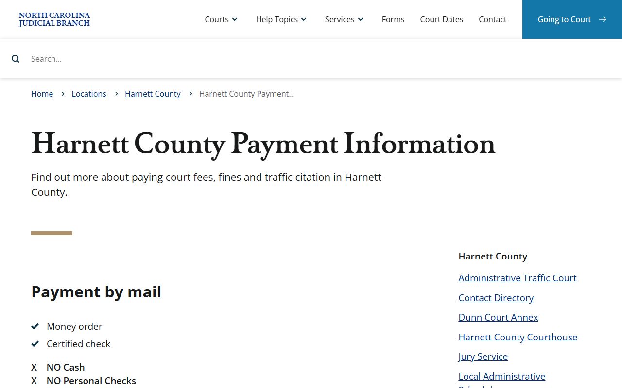Harnett County traffic court records payment information source