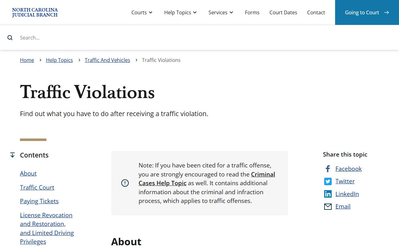 Harnett County traffic court records NC traffic violations source