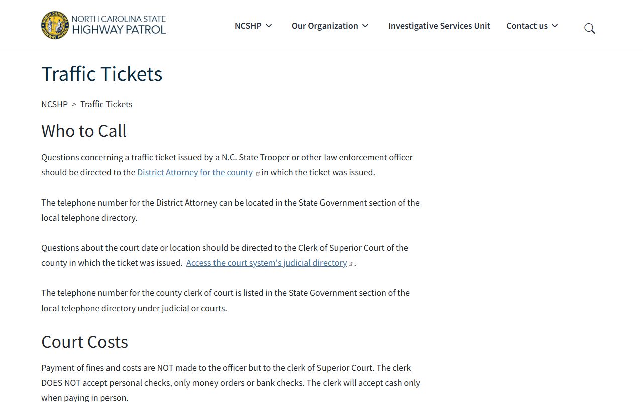 Harnett County traffic court records NC State Highway Patrol ticket source