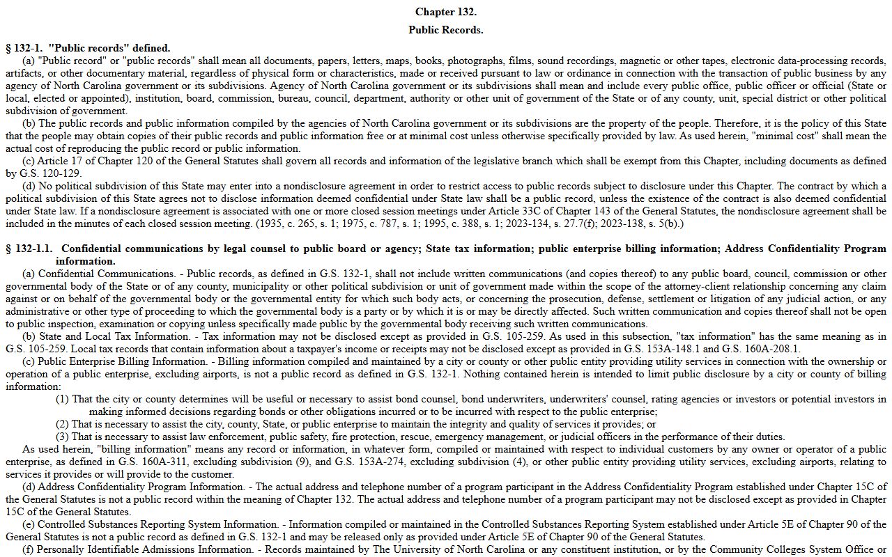 Harnett County warrant records Chapter 132 source